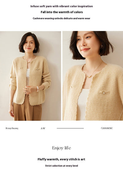 Cardigan de Cachemira Estilo Chanel - Tejido Suelto Cuello Redondo Manga Larga - Image 13