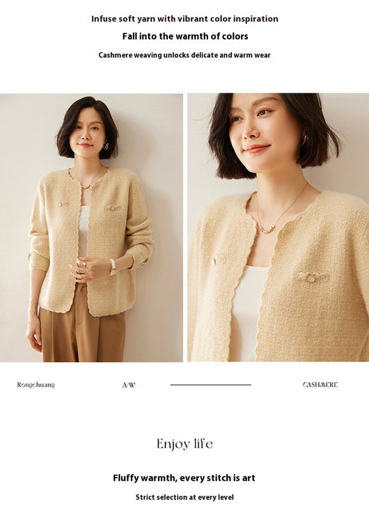 Cardigan de Cachemira Estilo Chanel - Tejido Suelto Cuello Redondo Manga Larga - Image 13