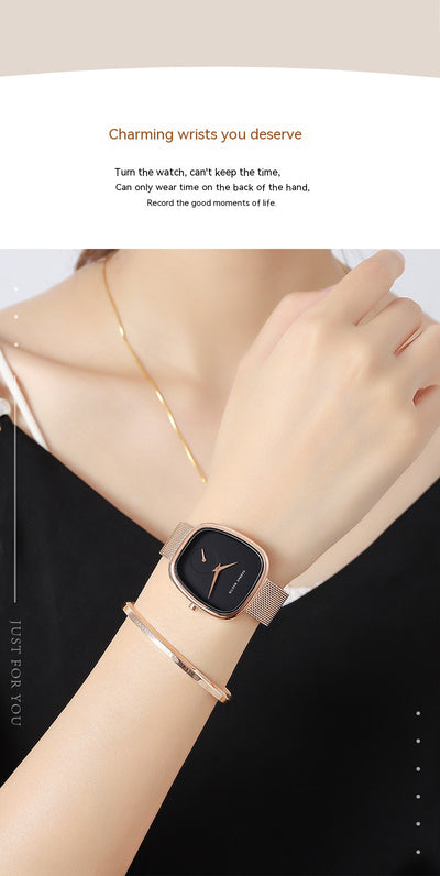 Reloj Cuarzo Acero Inoxidable Milano Malla Mujer Diseño Tonneau - Image 15