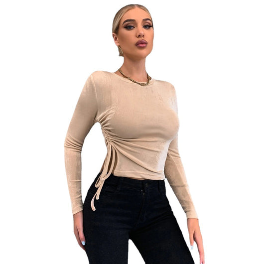 Blusa Ajustada de Cuello Redondo y Manga Larga con Acabado Brillante - Image 5