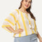 Blusa Rayada Suelta con Manga Corta y Detalle de Flecos