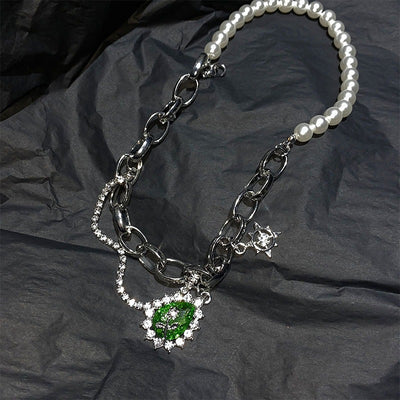 Collar Colgante de Piedra Verde Esmeralda y Diamantes con Costura - Image 4