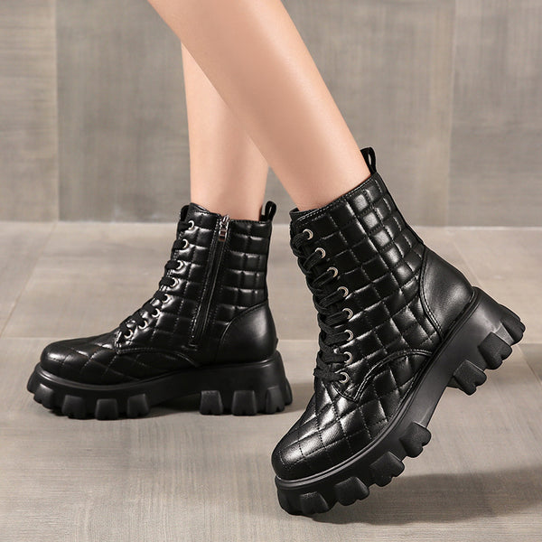 Botas Motociclista Talla Grande Otoño Invierno con Cordones y Suela Gruesa