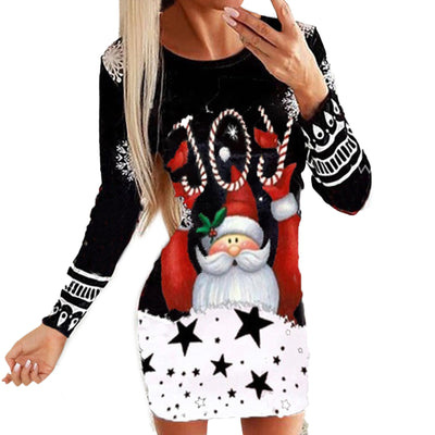 Vestido Navideño Cuello Redondo Manga Larga con Estampado Festivo - Image 6