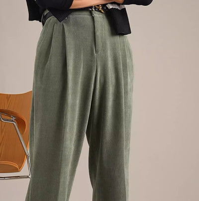 Pantalones Plisados Retro de Cintura Alta en Pana - Image 10