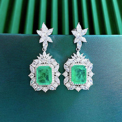 Conjunto de Aretes y Collar Rectangular en Plata con Esmeralda - Image 3
