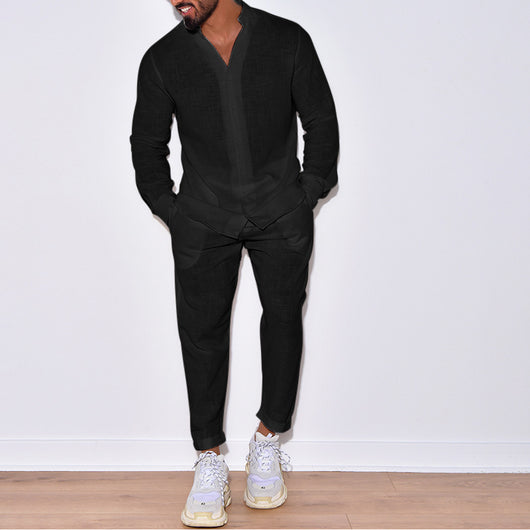 Traje Deportivo Europeo Hombre con Mangas Largas de Lino - Ropa de Trabajo Versátil - Image 7