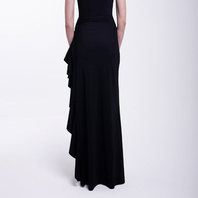 Black one-piece swimsuit with a deep V-neckline and white horizontal stitching detail across the plunge. - Image 17