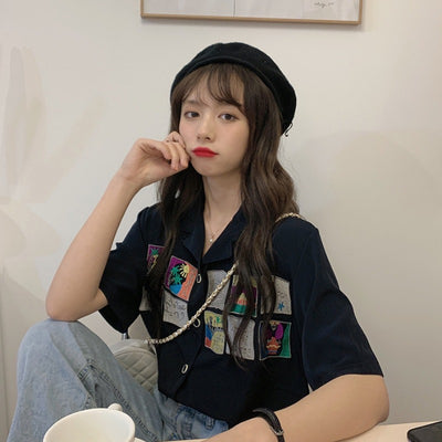 Blusa Chifón Negra Suelta Estilo Coreano - Camisa Fresca para Verano - Image 2