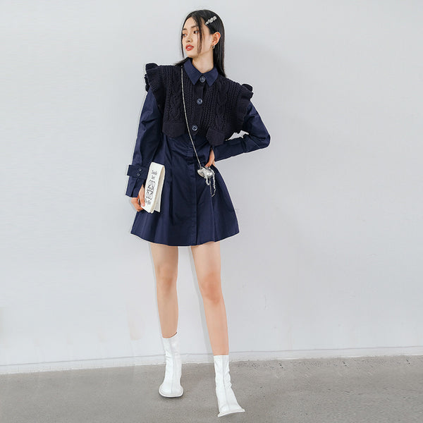 Vestido Elegante con Chaleco Tejido y Mangas Largas
