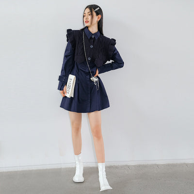 Vestido Elegante con Chaleco Tejido y Mangas Largas