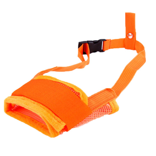 Orange and black adjustable pet muzzle with breathable mesh and a quick-release buckle. - Image 10