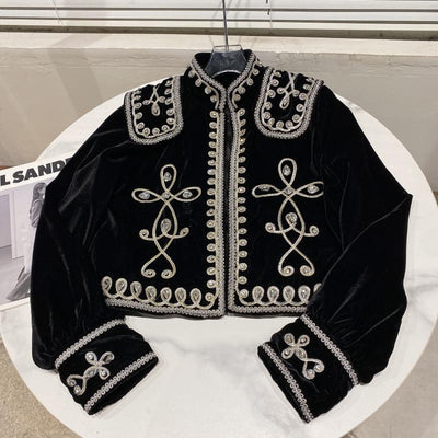 Chaqueta de Terciopelo Trenzada con Botones de Diamante para Mujer - Image 9