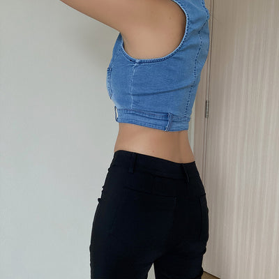 Top Sin Mangas Cuello Profundo Vintage Desgastado con Bolsillo y Cierre - Image 19