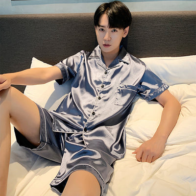 Pijama Hombre Verano Seda Hielo Talla Grande Manga Corta Jacquard Suave - Image 13