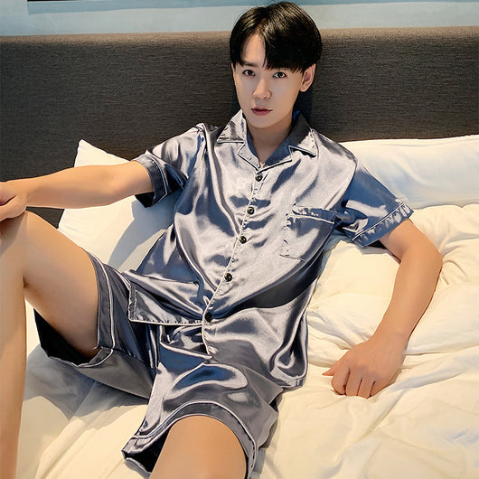 Pijama Hombre Verano Seda Hielo Talla Grande Manga Corta Jacquard Suave - Image 13