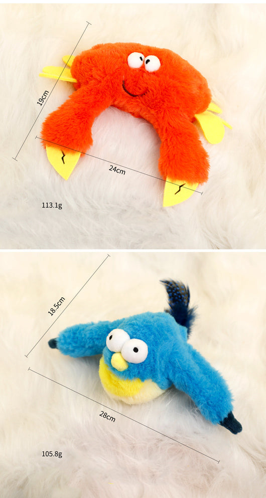 Plush woodpecker pet toy with a red crest, black and white body, speckled gray wings, and black tail feathers. - Image 23