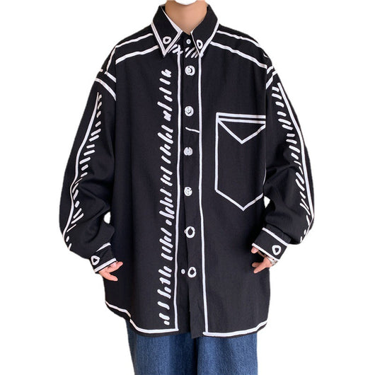 Playera Manga Larga Hombre Graffiti Pintado a Mano Primavera Otoño - Image 3