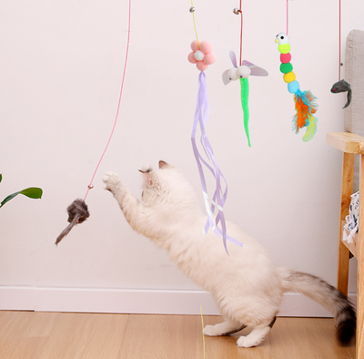 Two plush mouse cat toys, one gray and one white, with pink elastic ropes, bells, and suction cups. - Image 7
