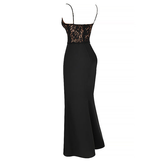 Vestido Largo de Encaje Cintura Alta Escote Profundo con Falda Sirena - Image 13
