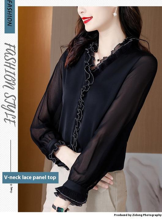 Blusa Elegante de Chifón Liso con Manga Larga para Mujer - Image 10