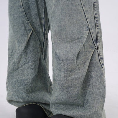 Pantalones Vaqueros Azul Claro Desgastado con Pliegues Laterales - Image 3