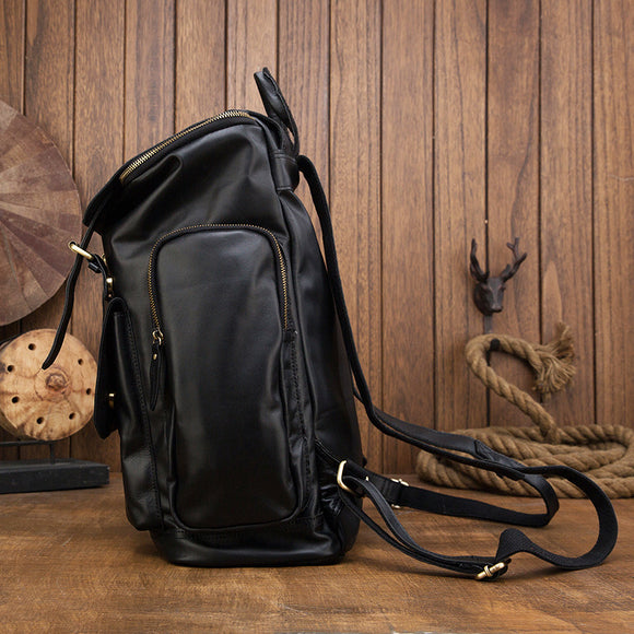 Mochila de Cuero Genuino Estilo Británico Gran Capacidad para Hombre Retro