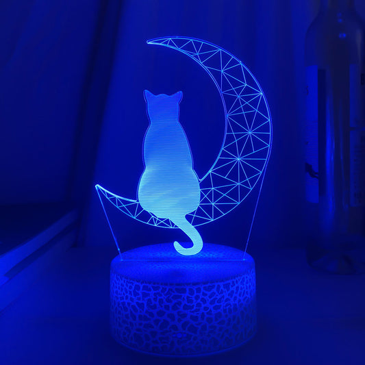 Lámpara LED 3D Decorativa Luna y Gato - Luz Acrílica Interior - Image 2