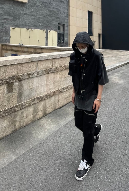 Pantalón Cargo Negro con Cremalleras y Bolsillos Múltiples - Estilo Hip-hop Urbano - Image 10