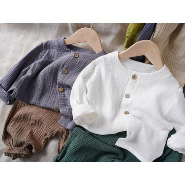 Cardigan de Algodón y Lino para Bebé - Abrigo Manga Larga Color Sólido