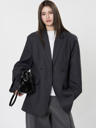 Blazer Casual de Solapa Ancha con Rayas - Silueta Esbelta y Temperamento Refinado - Image 32