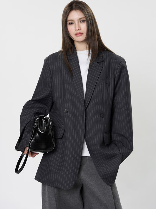 Blazer Casual de Solapa Ancha con Rayas - Silueta Esbelta y Temperamento Refinado - Image 32
