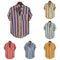 Camisa Casual Hombre Talla Grande Cuello Parado Rayas Manga Corta