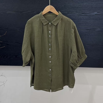Blusa de Lino Transpirable para Mujer - Diseño Versátil Color Sólido - Image 4