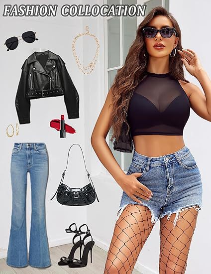 Blusa Transparente de Encaje Mesh con Cuello Redondo Sensual - Image 18