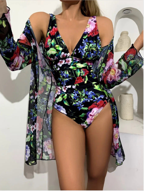 Traje de Baño Tres Piezas con Estampado Botánico Plisado - Image 20