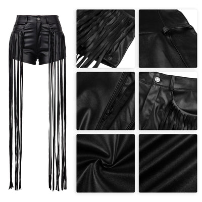 Pantalones Cortos de Cuero PU Dunhuang Mandy con Flecos para Mujer - Image 15
