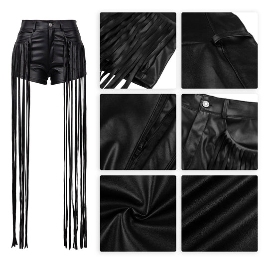 Pantalones Cortos de Cuero PU Dunhuang Mandy con Flecos para Mujer - Image 15
