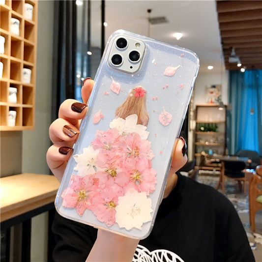 Funda Protectora para Teléfono con Flores Preservadas en Resina Epoxi