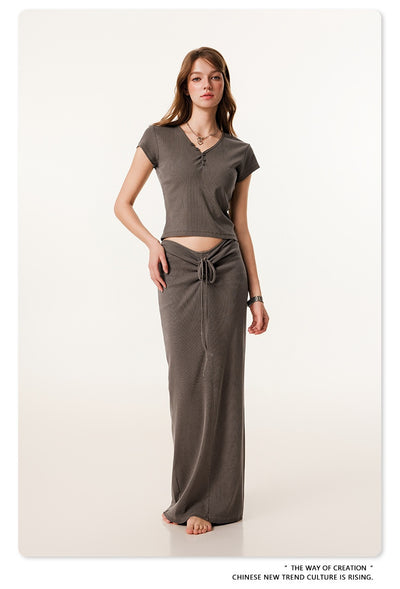 Blusa Retro Americana Slim Fit Cuello V Manga Corta - Image 27