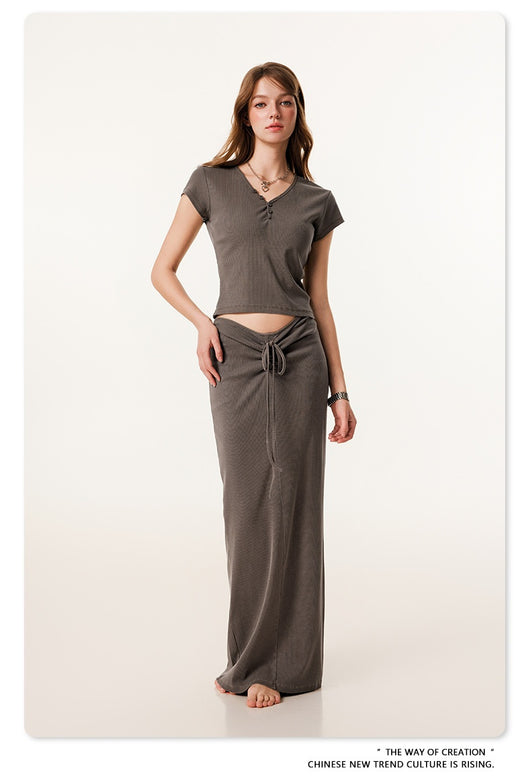 Blusa Retro Americana Slim Fit Cuello V Manga Corta - Image 27