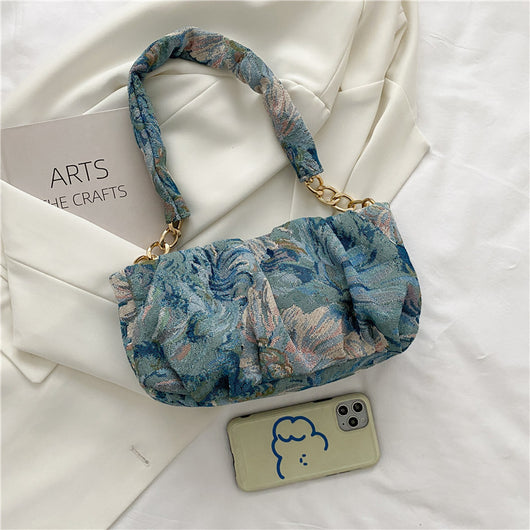 Bolso Bandolera Nube con Pintura de Flores Azules - Image 4