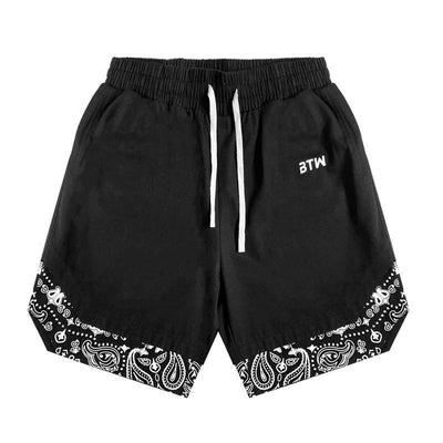 Pantalones Hip-hop Cortos Estilo Flor de Anacardo - Diseño Falso Doble Pieza - Image 2