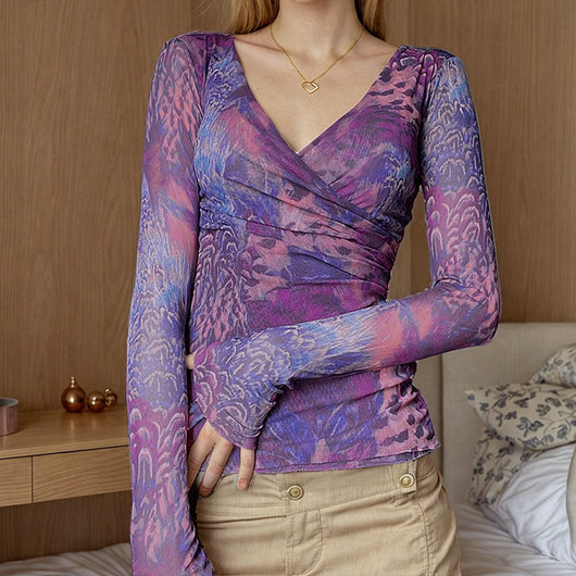 Blusa Larga Morada Degradado con Cuello en V y Cintura Ajustada - Image 2