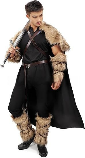 Traje Vikingo Completo con Capa, Chal y Botas de Lana Artificial - Image 10