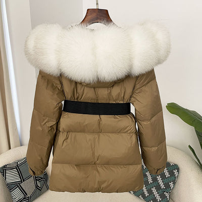 Abrigo de Plumas de Pato Blanco con Cuello de Pelaje de Zorro Oversized - Image 30