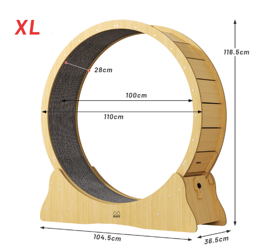 Light wood cat exercise wheel, size M, with a dark grey scratching surface and visible dimensions. - Image 13