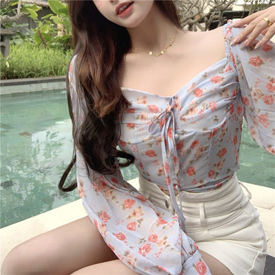 Blusa Floral Elegante de Un Hombro en Chifón - Image 14