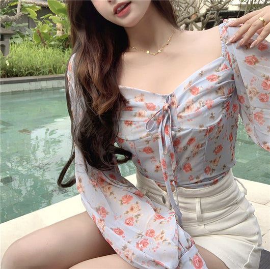 Blusa Floral Elegante de Un Hombro en Chifón - Image 14