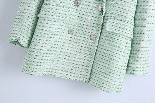 Conjunto de 3 Piezas: Blazer Cuadrille, Tank Top Abotonado y Falda Plisada Mini - Image 15